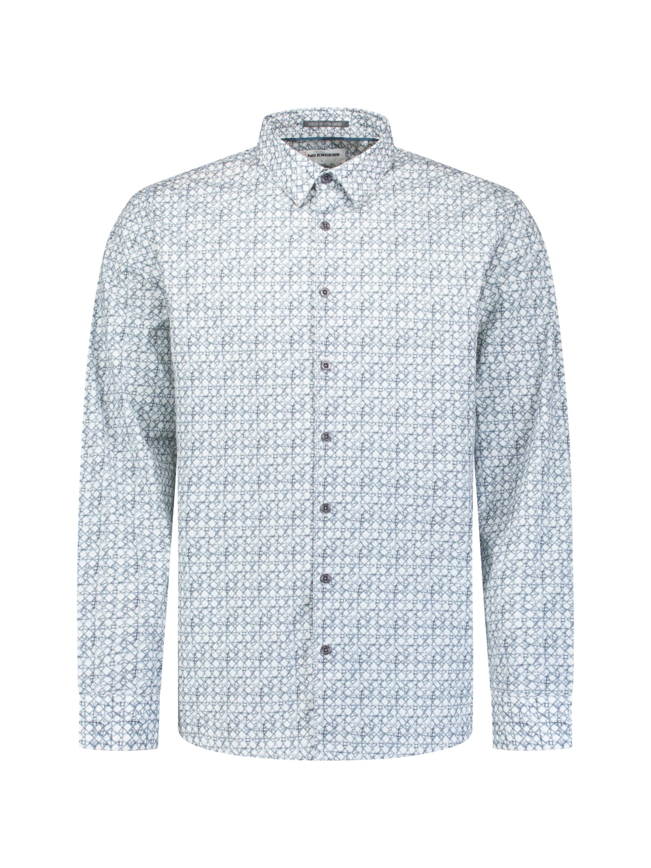 Geprint Stretch Overhemd | Dusty Blue