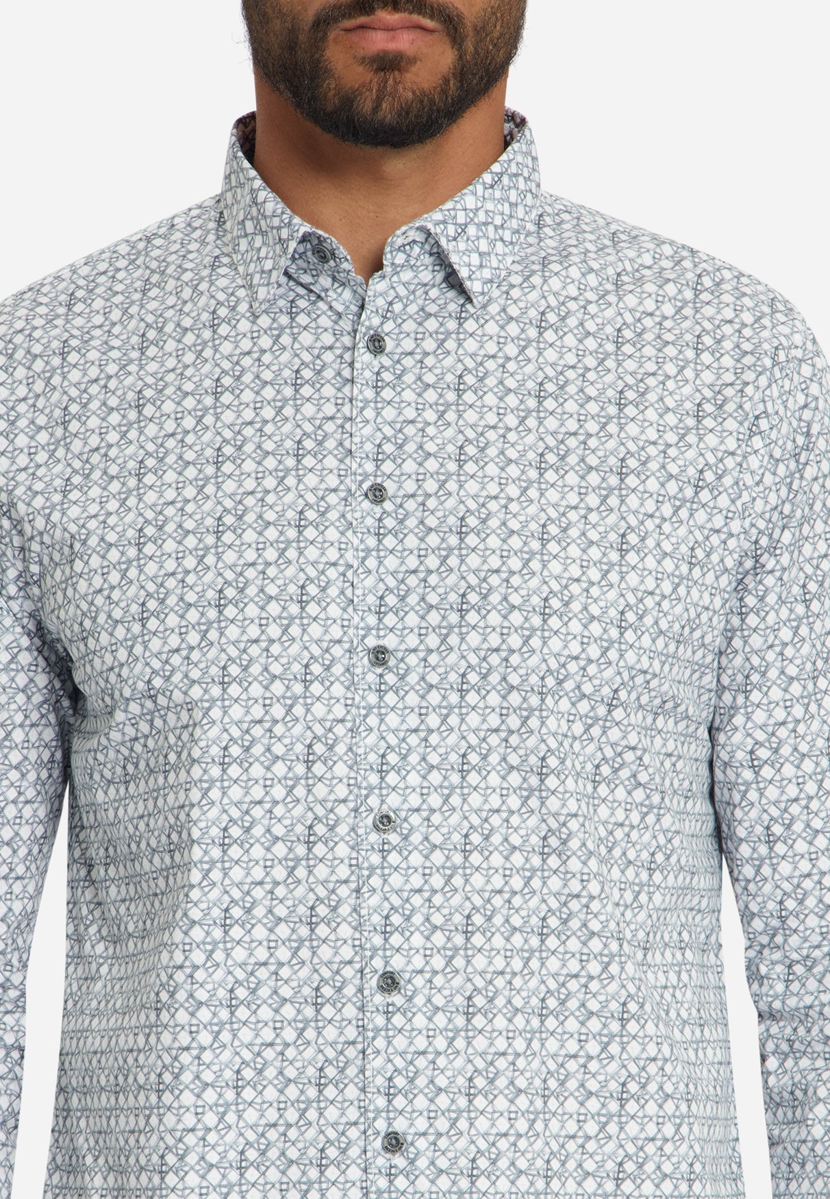 Geprint Stretch Overhemd | Dusty Blue