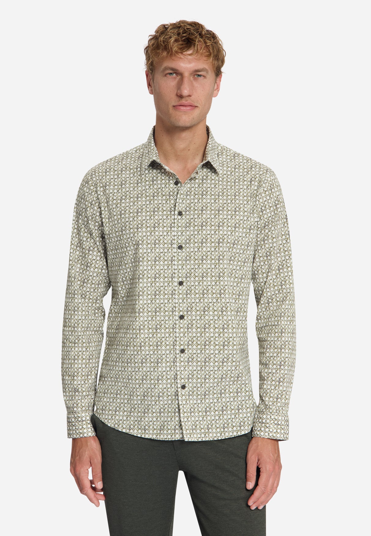 Geprint Stretch Overhemd | Moss