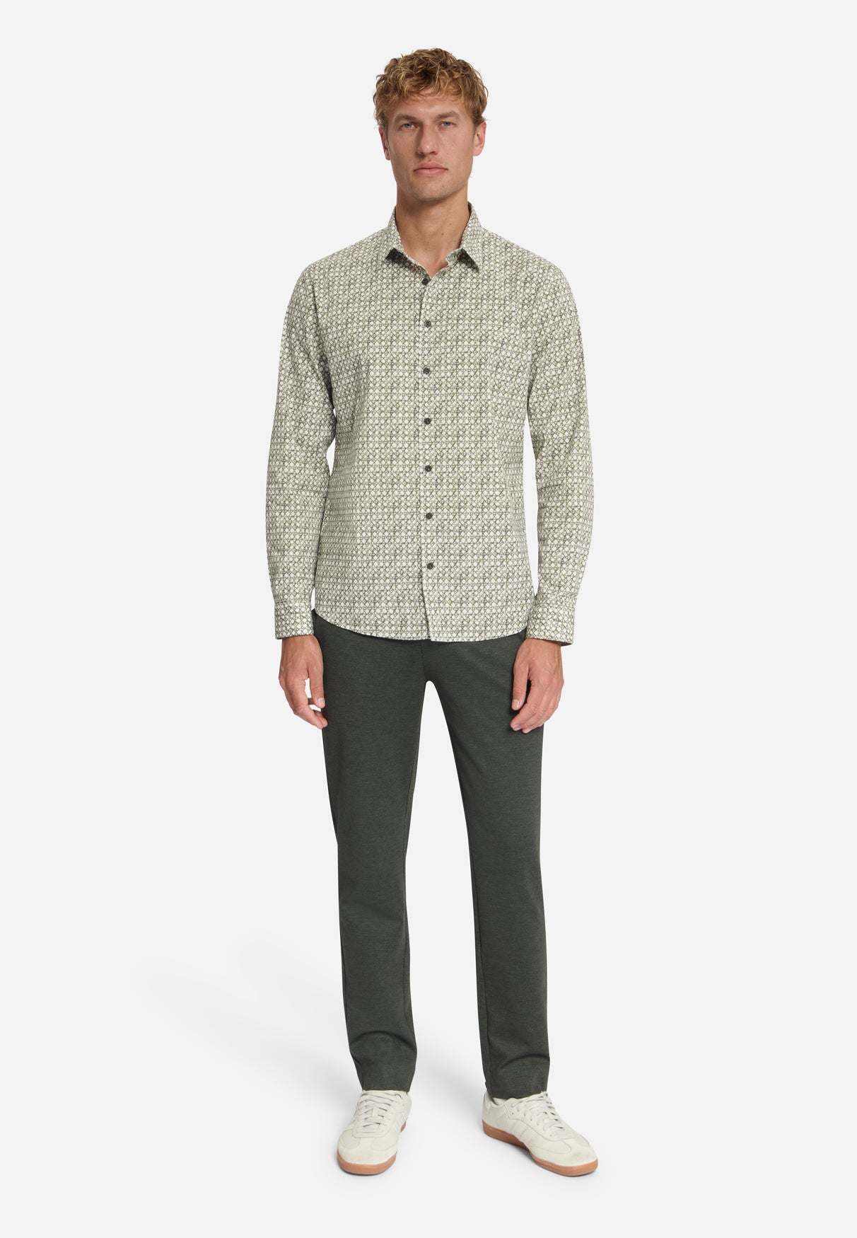 Geprint Stretch Overhemd | Moss