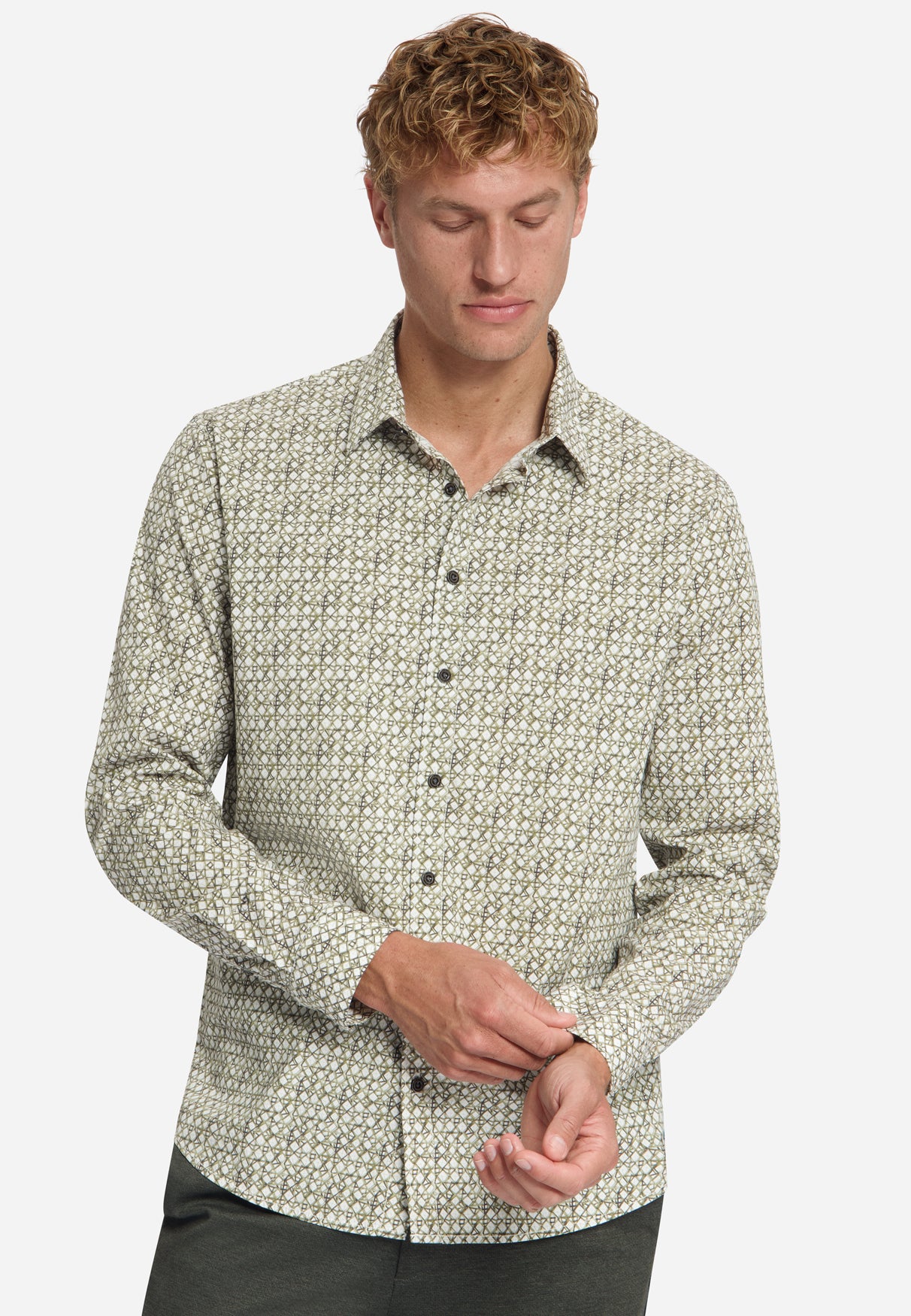 Geprint Stretch Overhemd | Moss