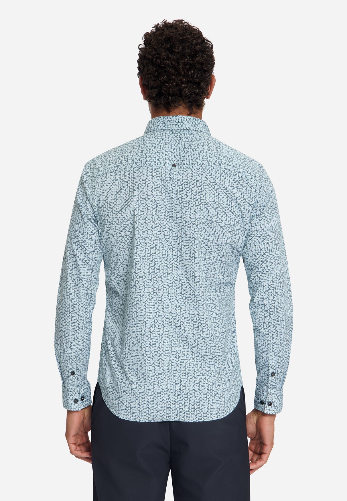 Geprint Stretch Overhemd | Dusty Blue