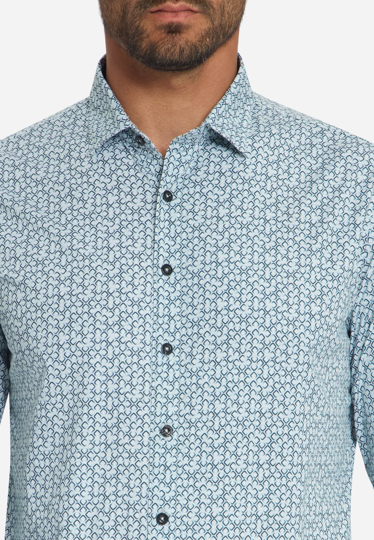 Geprint Stretch Overhemd | Dusty Blue