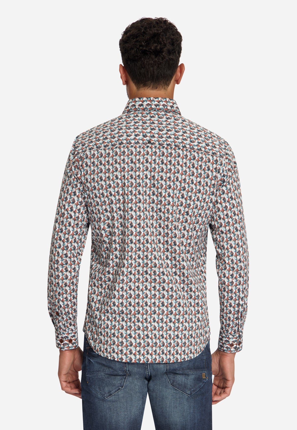 Stretch overhemd met all-over print | Caramel