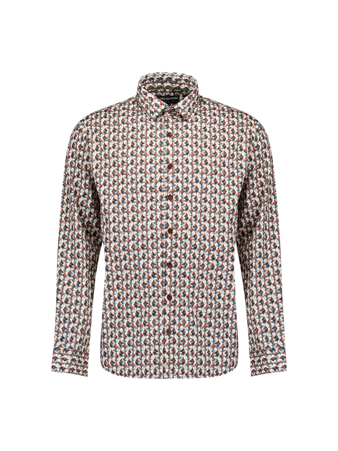 Stretch overhemd met all-over print | Caramel