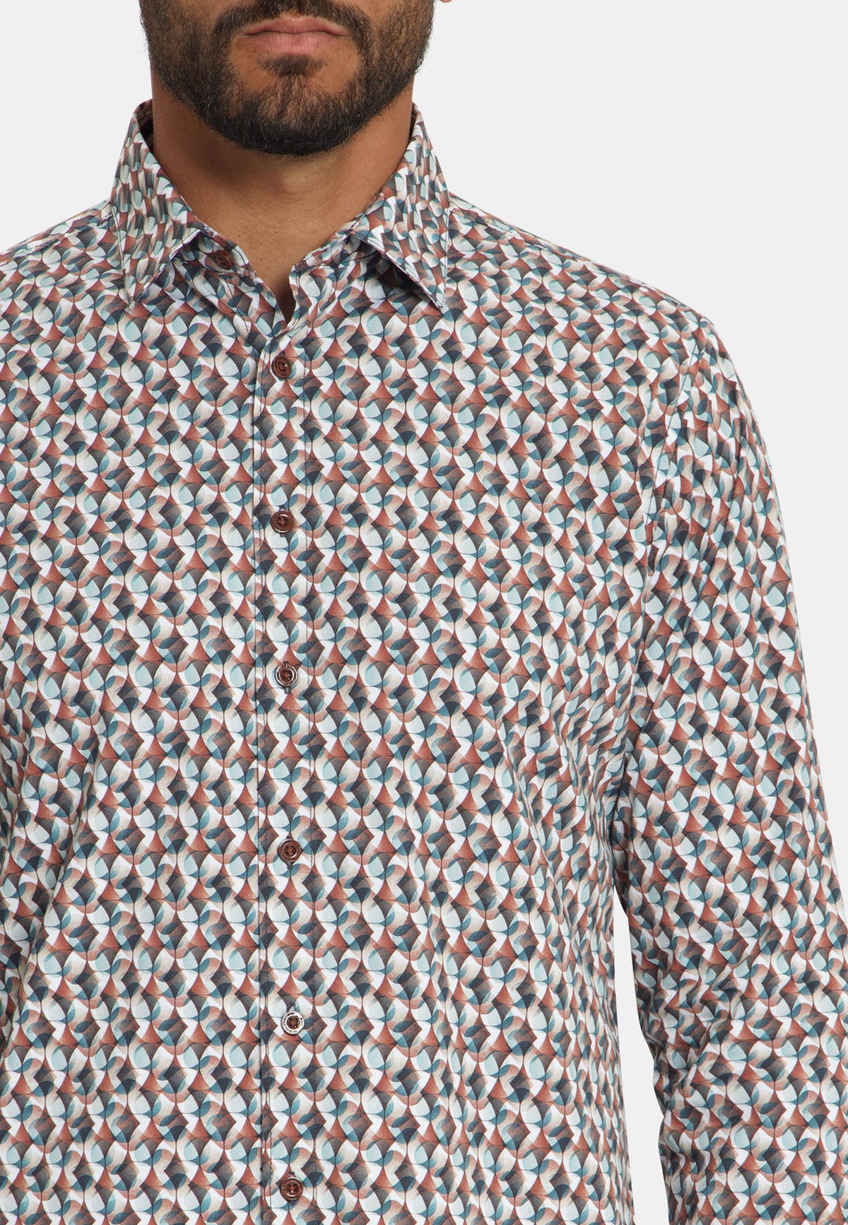 Stretch overhemd met all-over print | Caramel