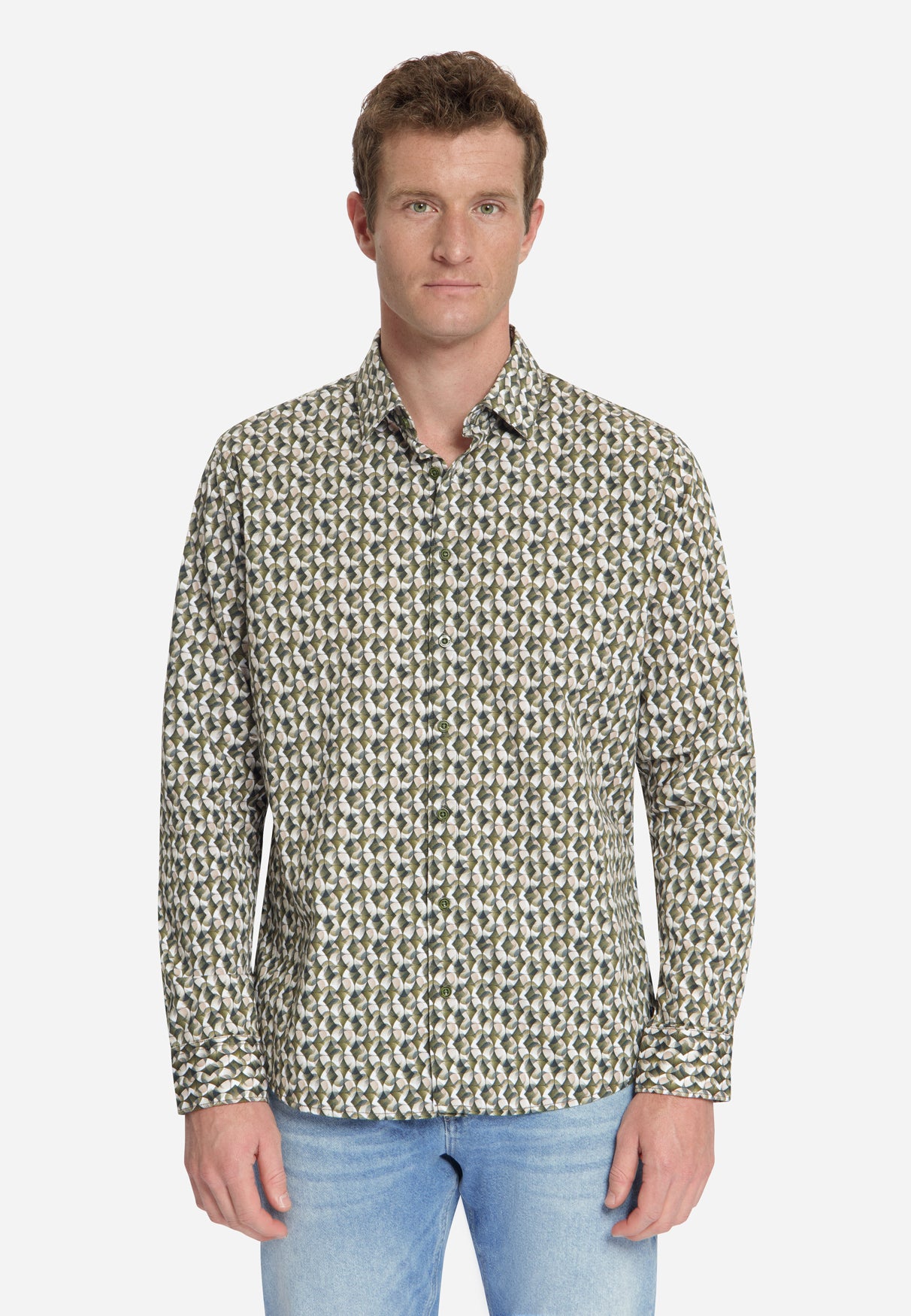 Stretch overhemd met all-over print | Moss