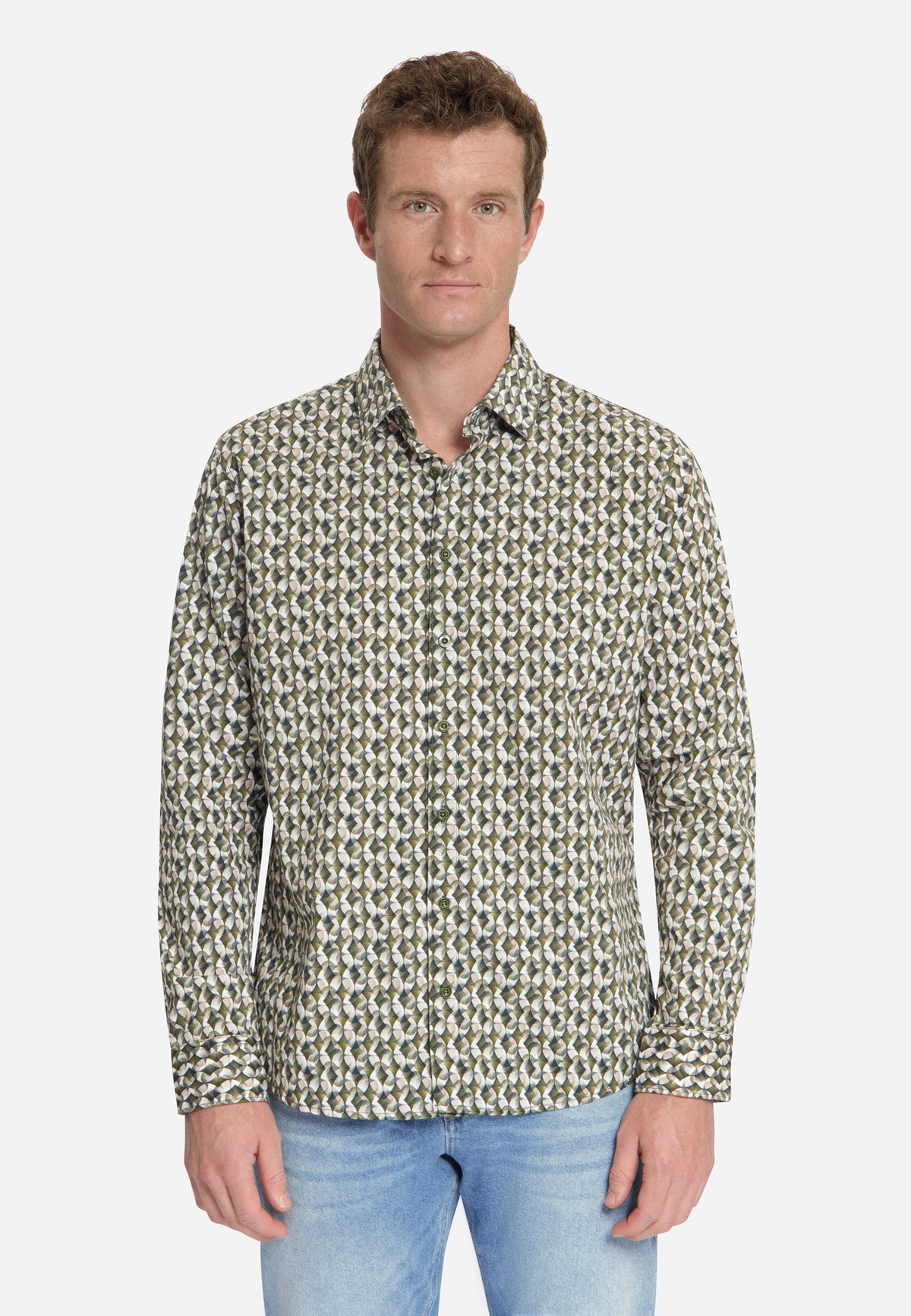 Stretch overhemd met all-over print | Moss