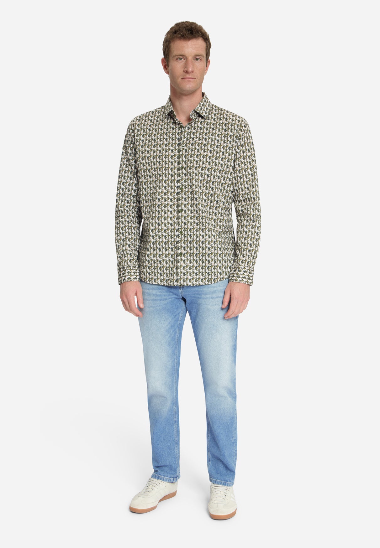 Stretch overhemd met all-over print | Moss