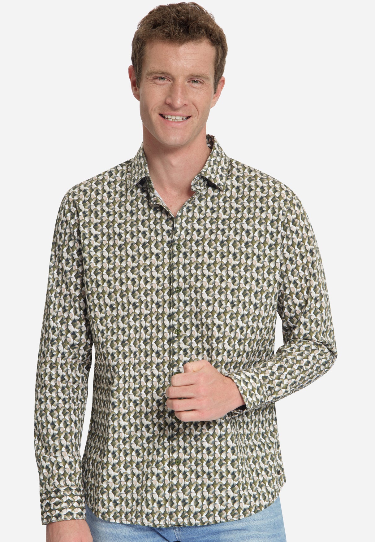 Stretch overhemd met all-over print | Moss