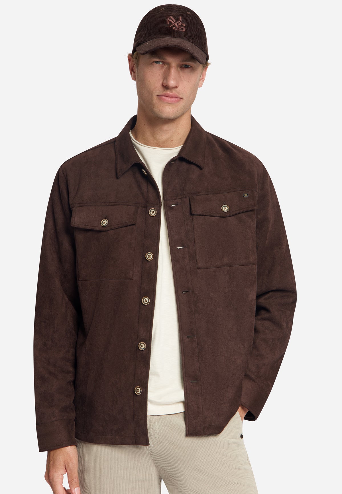 Overshirt met suèdelook | Dark Brown