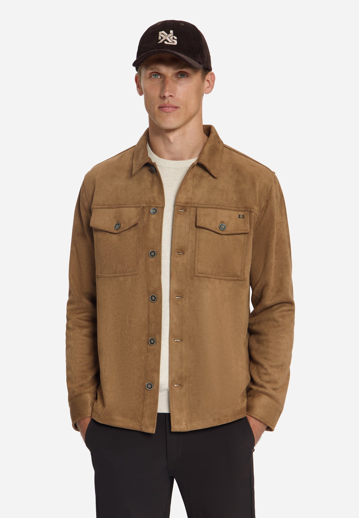 Overshirt met suèdelook | Caramel