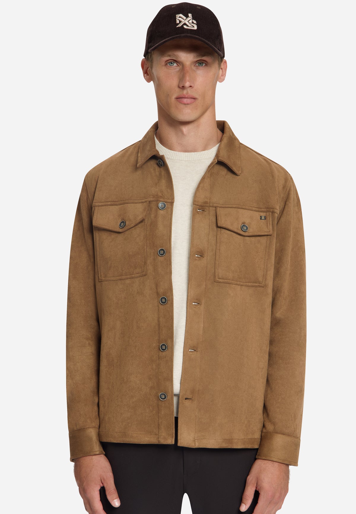 Overshirt met suèdelook | Caramel