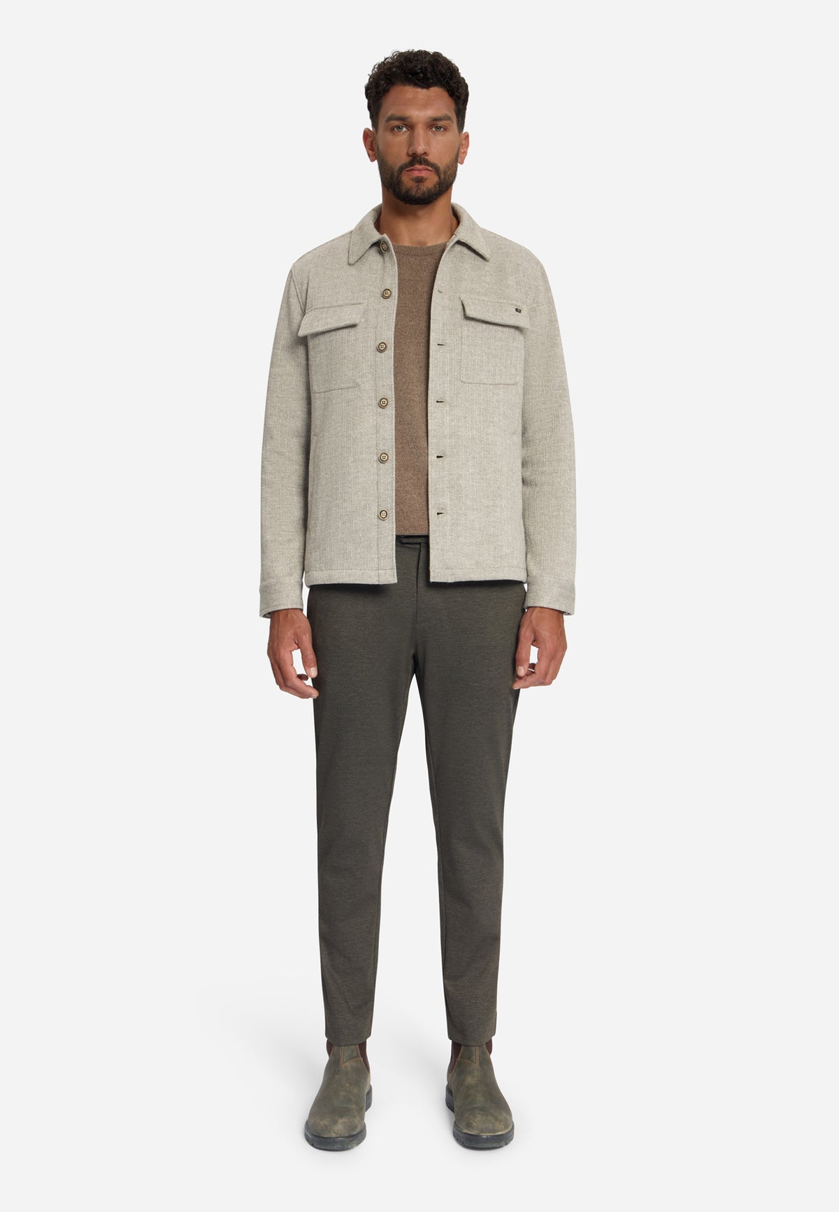 Overshirt met wollook | Cement