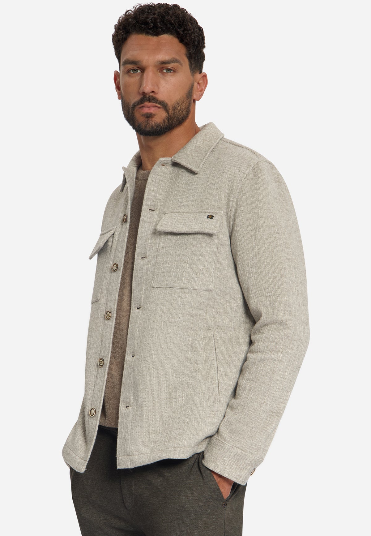 Overshirt met wollook | Cement