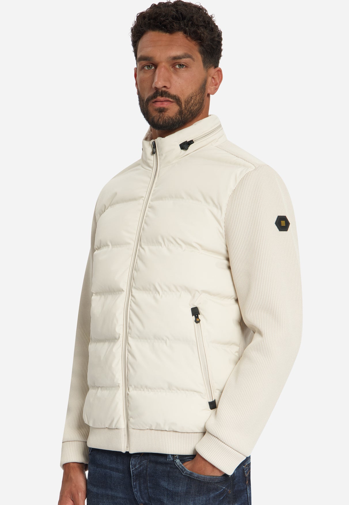 Jas, korte pasvorm, geseald, gebreide mix | stone