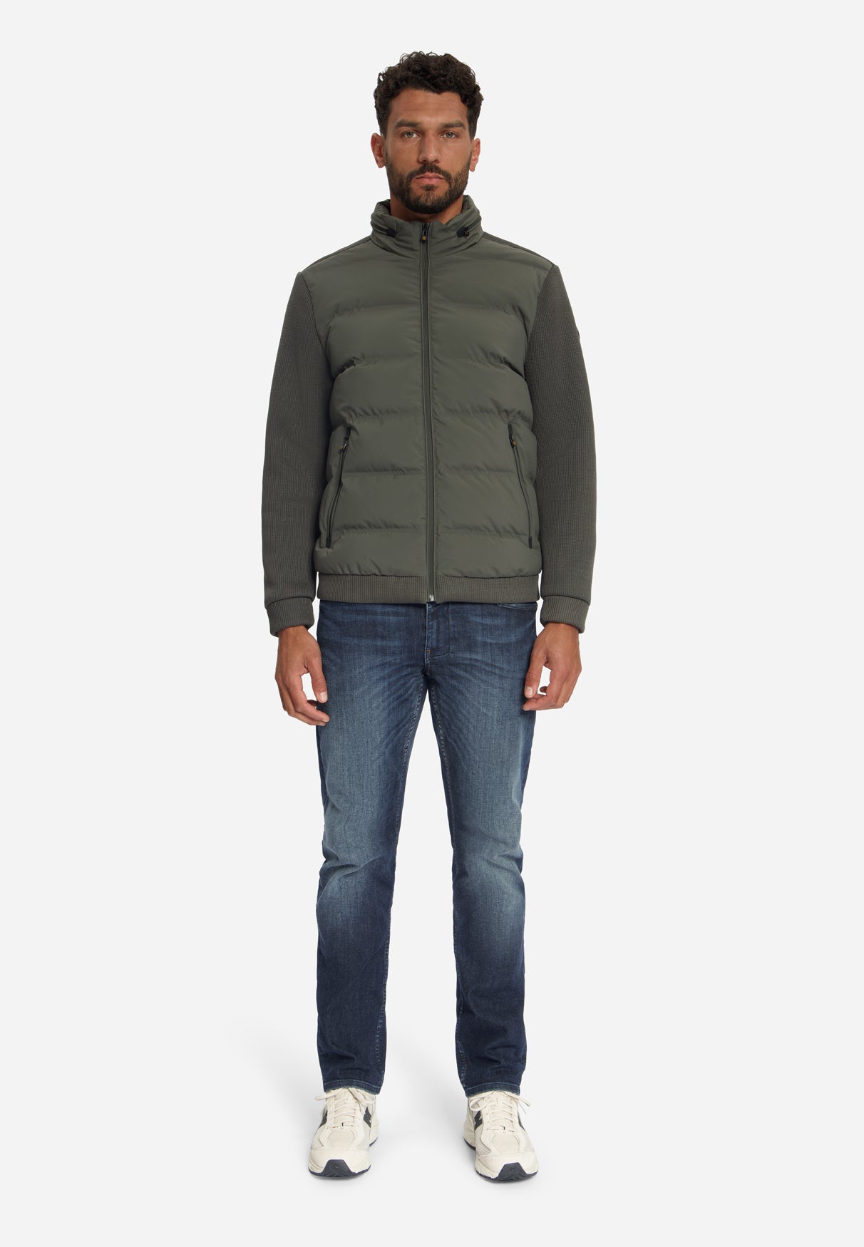 Jas, korte pasvorm, geseald, gebreide mix | army
