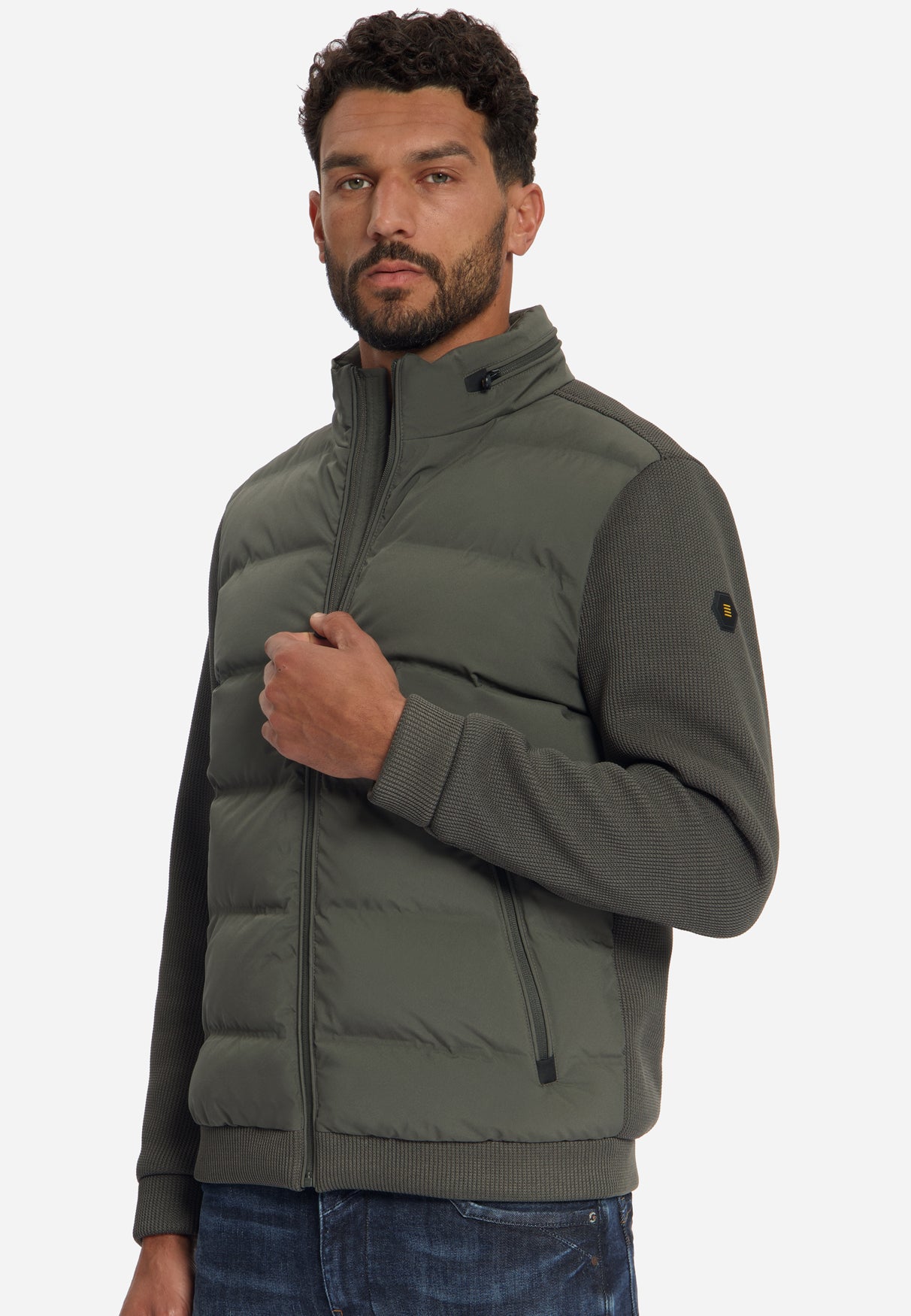 Jas, korte pasvorm, geseald, gebreide mix | army