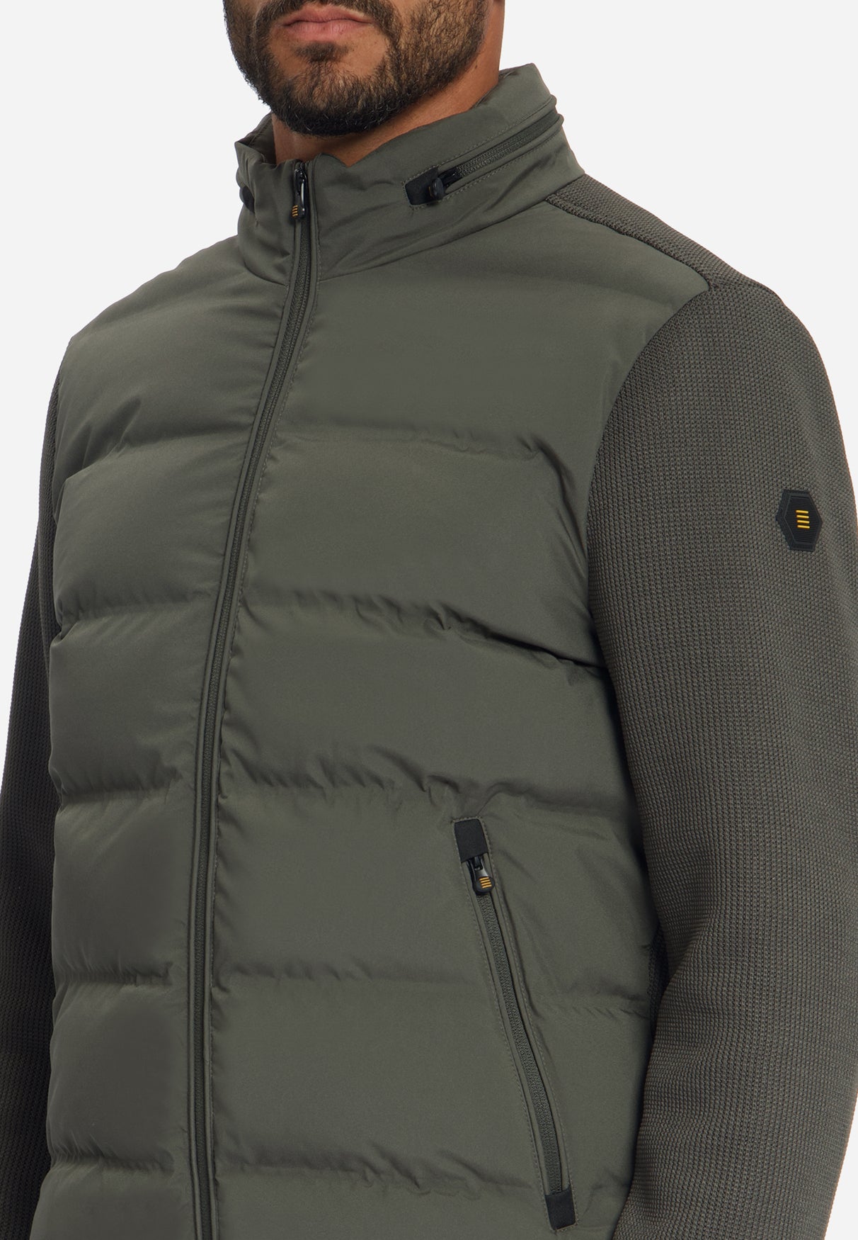 Jas, korte pasvorm, geseald, gebreide mix | army