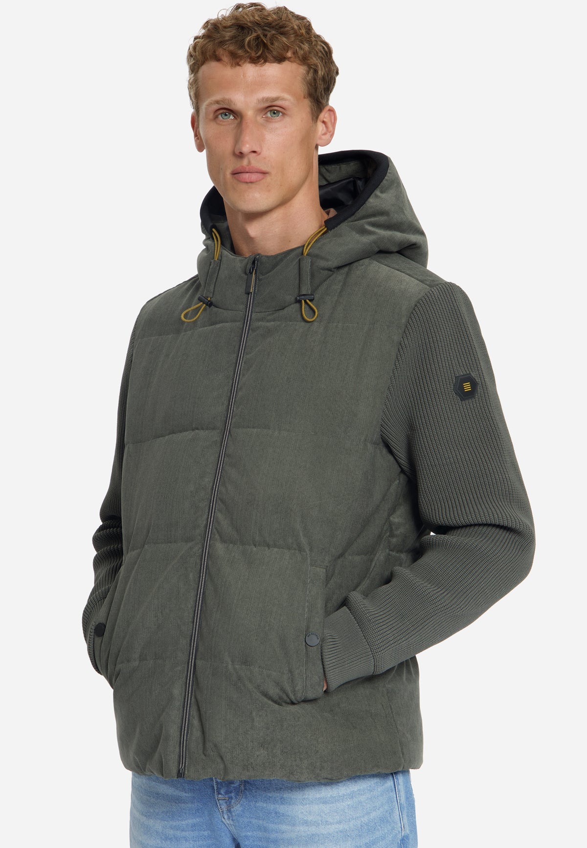 Jas met capuchon van corduroy-mix | Army