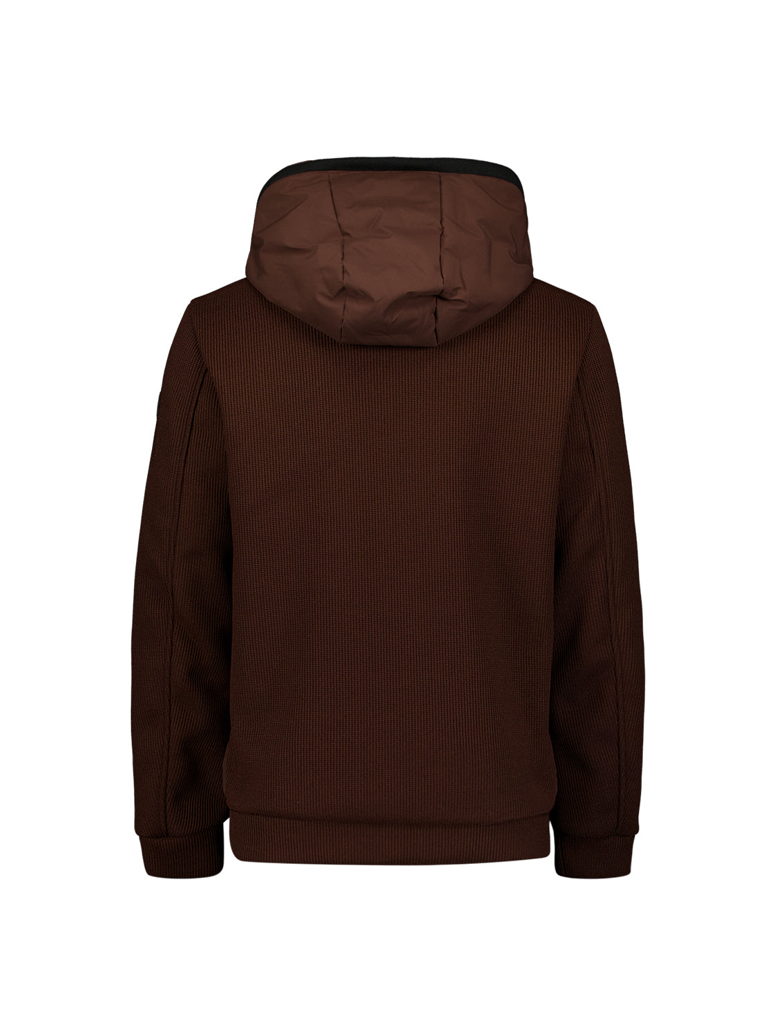Jas met korte pasvorm, afgedichte capuchon, gebreide mix | Dark Brown
