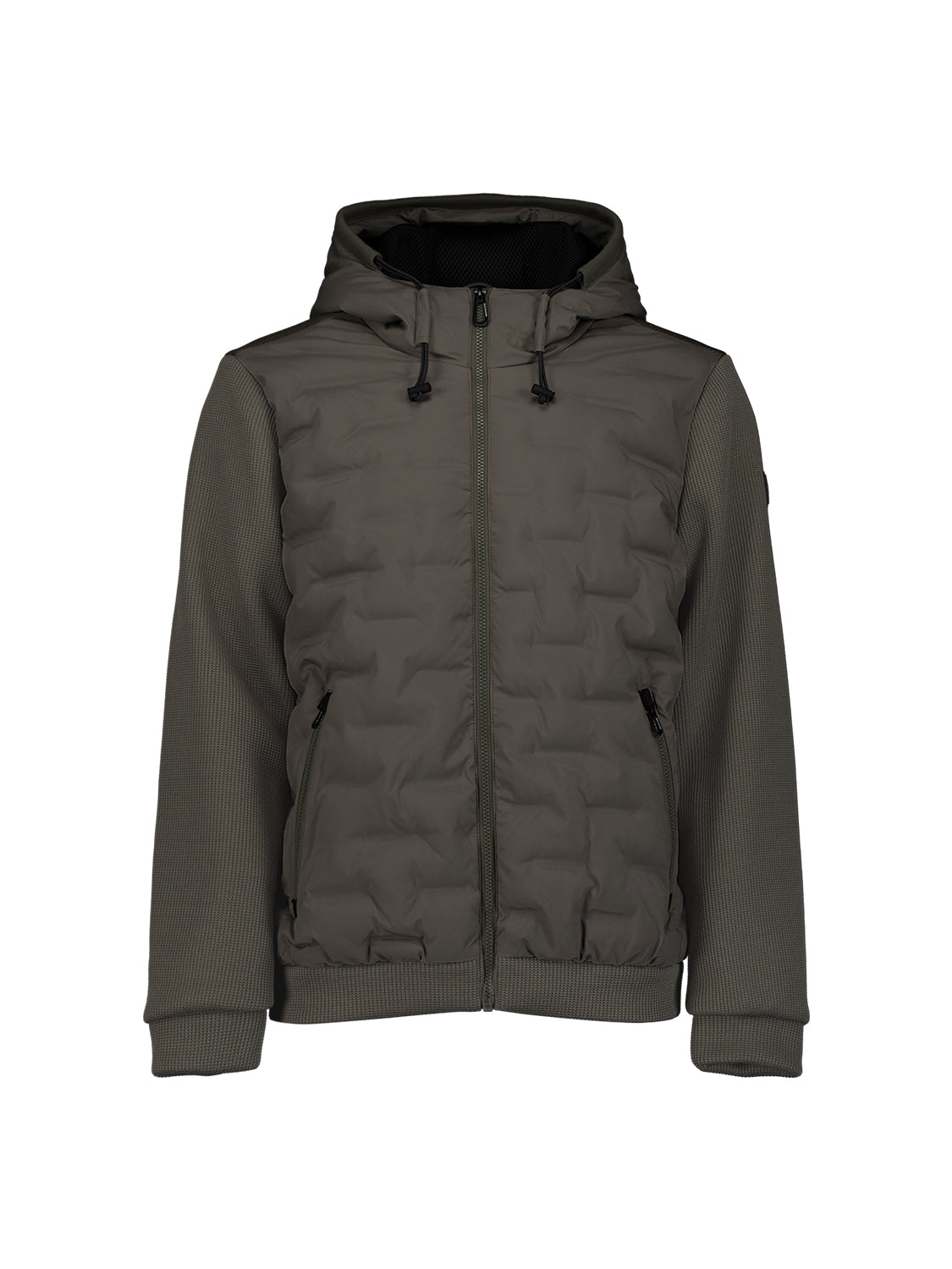 Jas met korte pasvorm, afgedichte capuchon, gebreide mix | Army