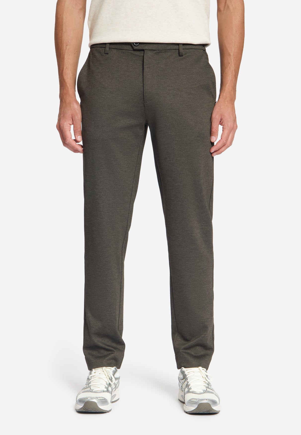 Broek van jersey in Melange-kleur, regular fit | Dark Brown