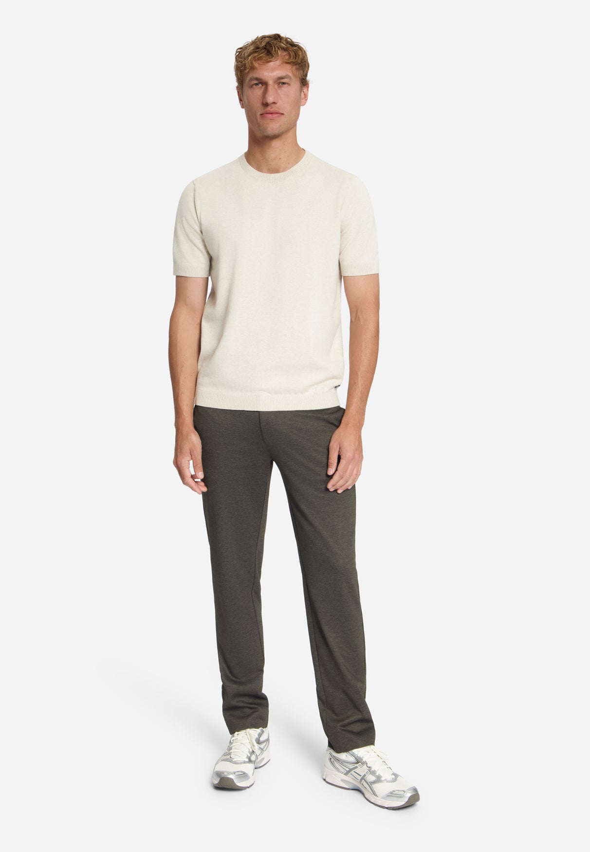 Broek van jersey in Melange-kleur, regular fit | Dark Brown