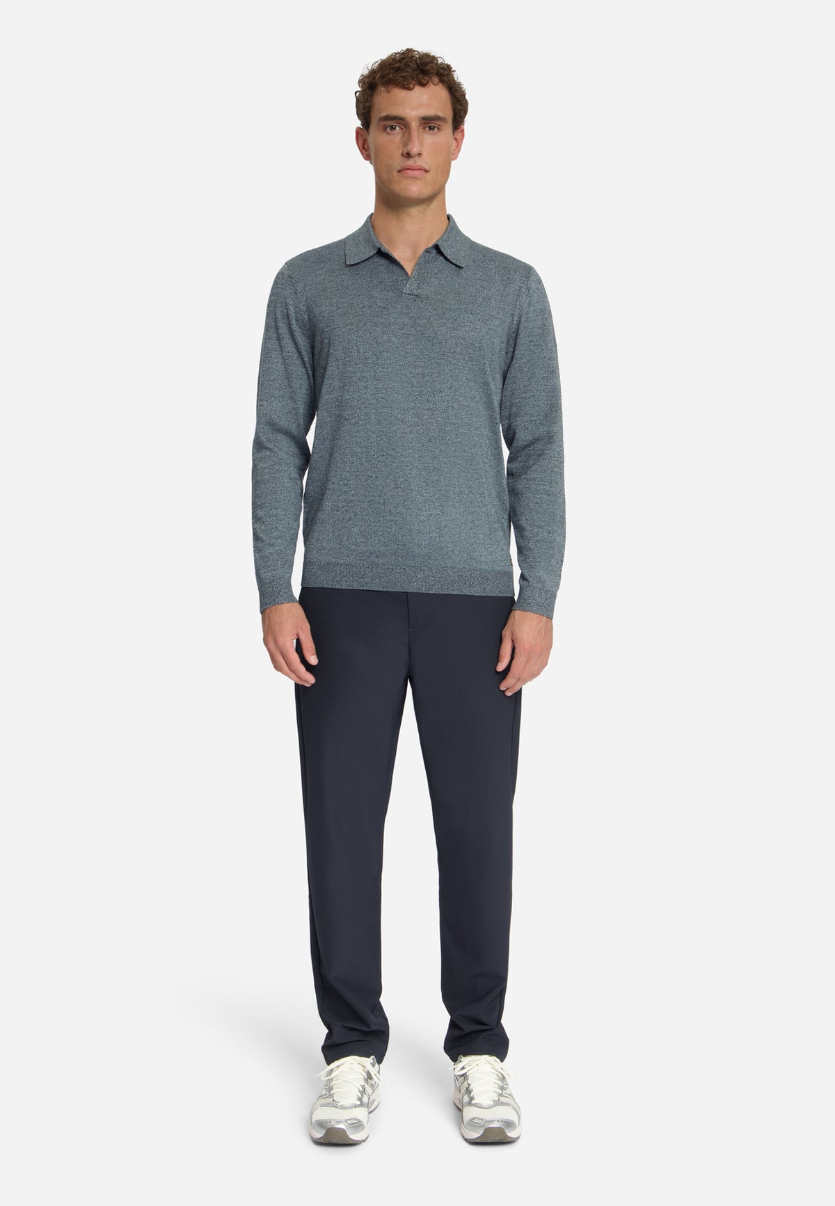 Gemêleerde polo trui | Dusty Blue