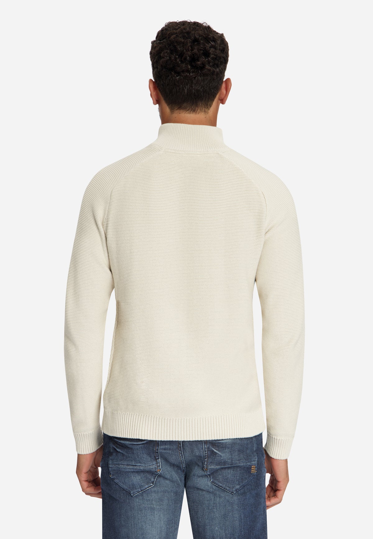 Kabelgebreide half-zip trui | Stone