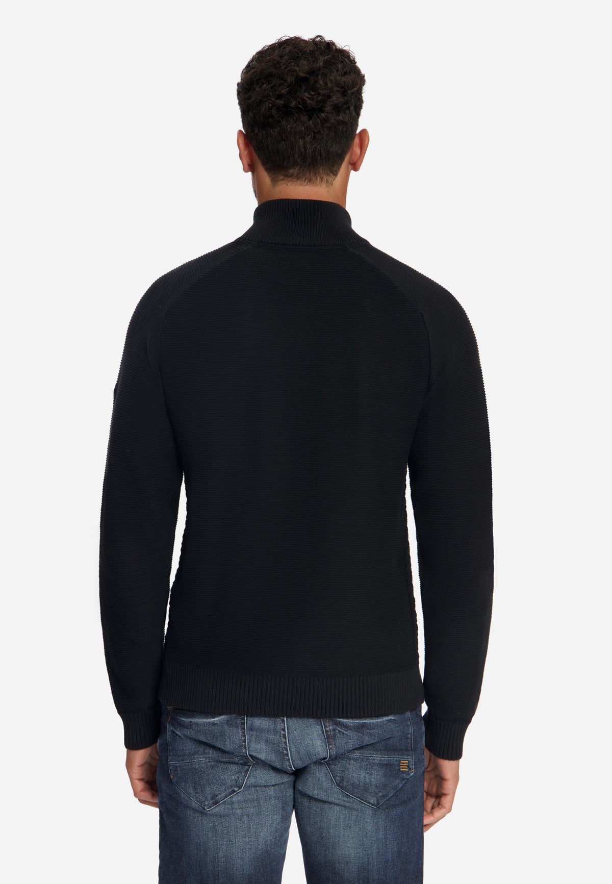 Kabelgebreide half-zip trui | Black