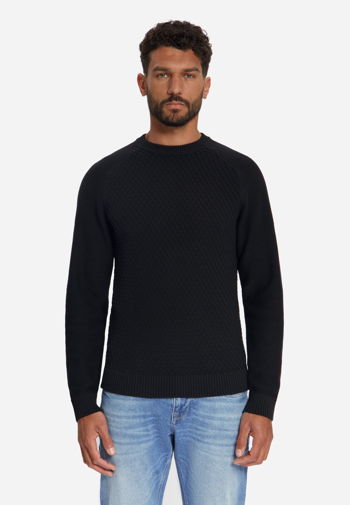 Kabelgebreide trui met ronde hals | Black
