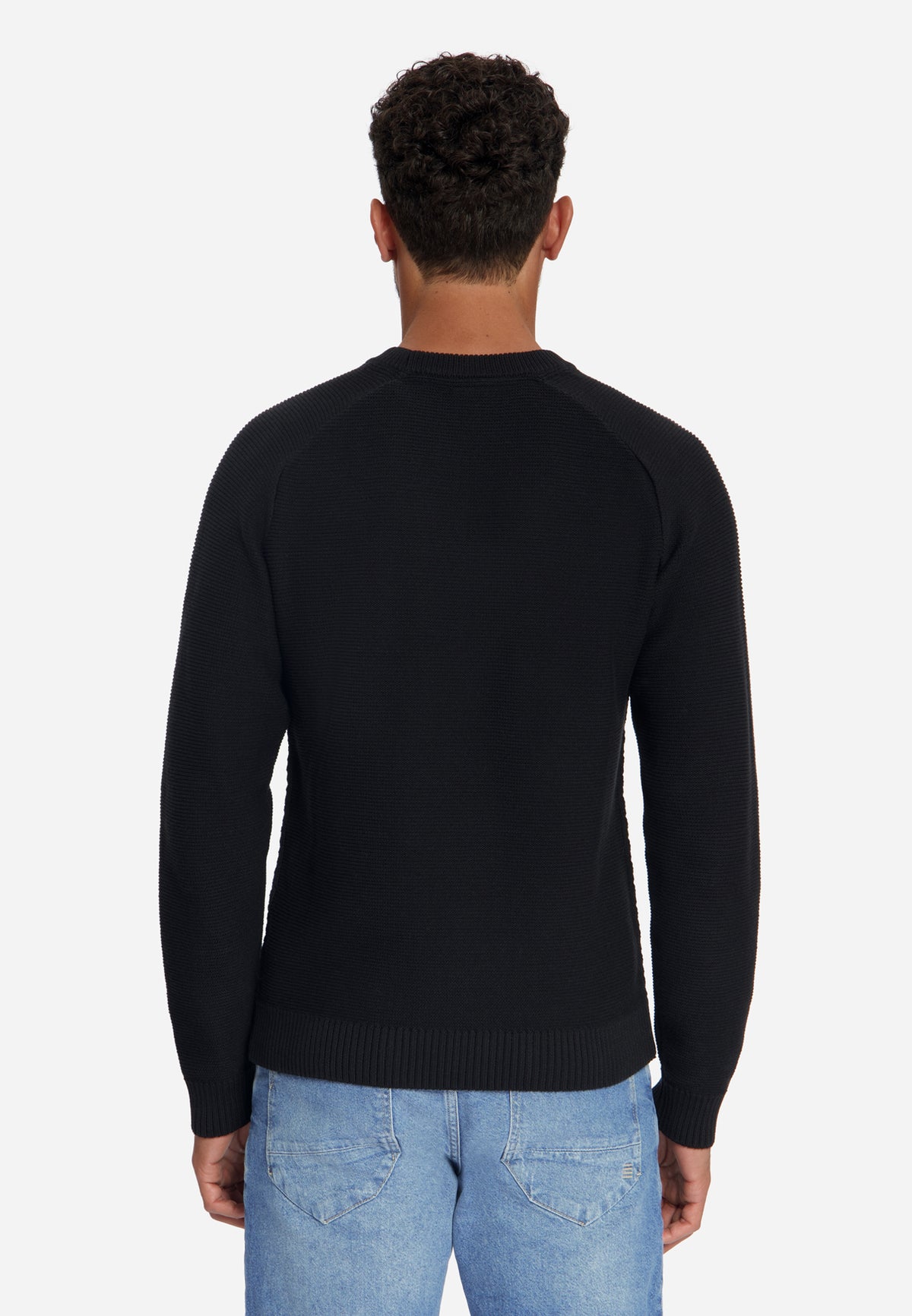 Kabelgebreide trui met ronde hals | Black