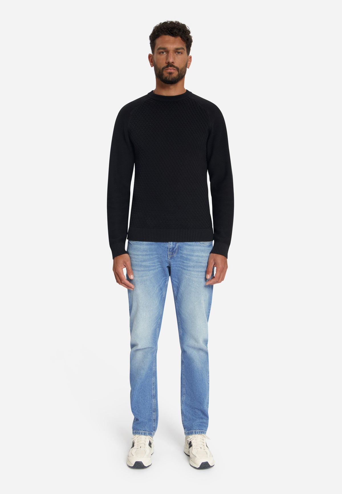 Kabelgebreide trui met ronde hals | Black