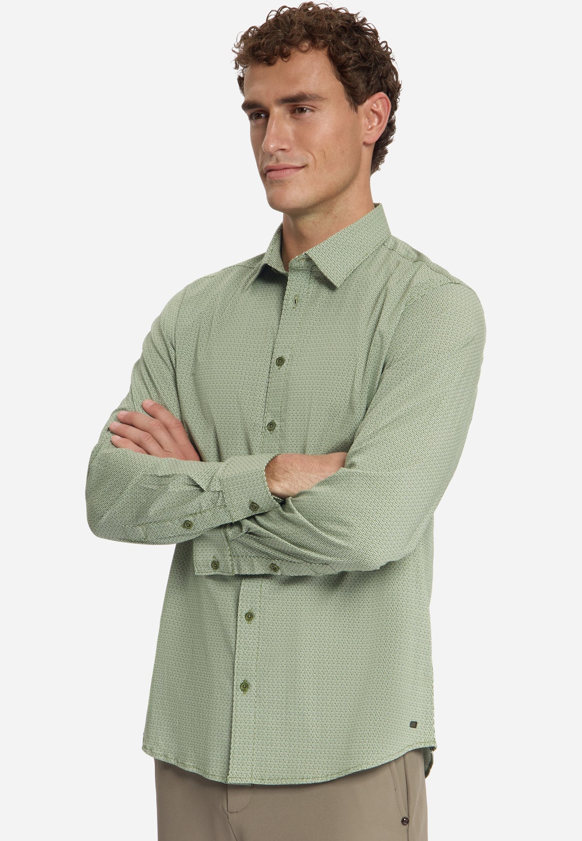 Overhemd met fijn geometrisch patroon | Moss