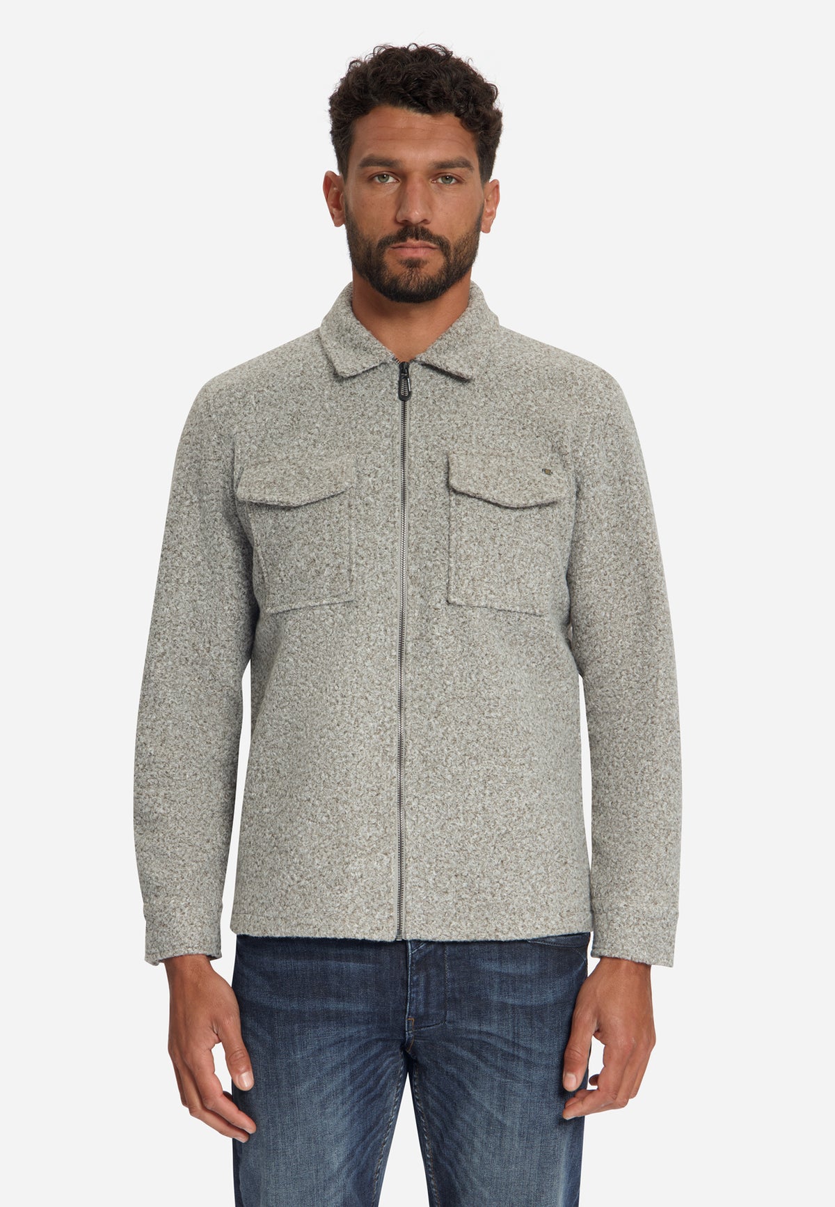 Bouclé overshirt met ritssluiting | Grey Melange