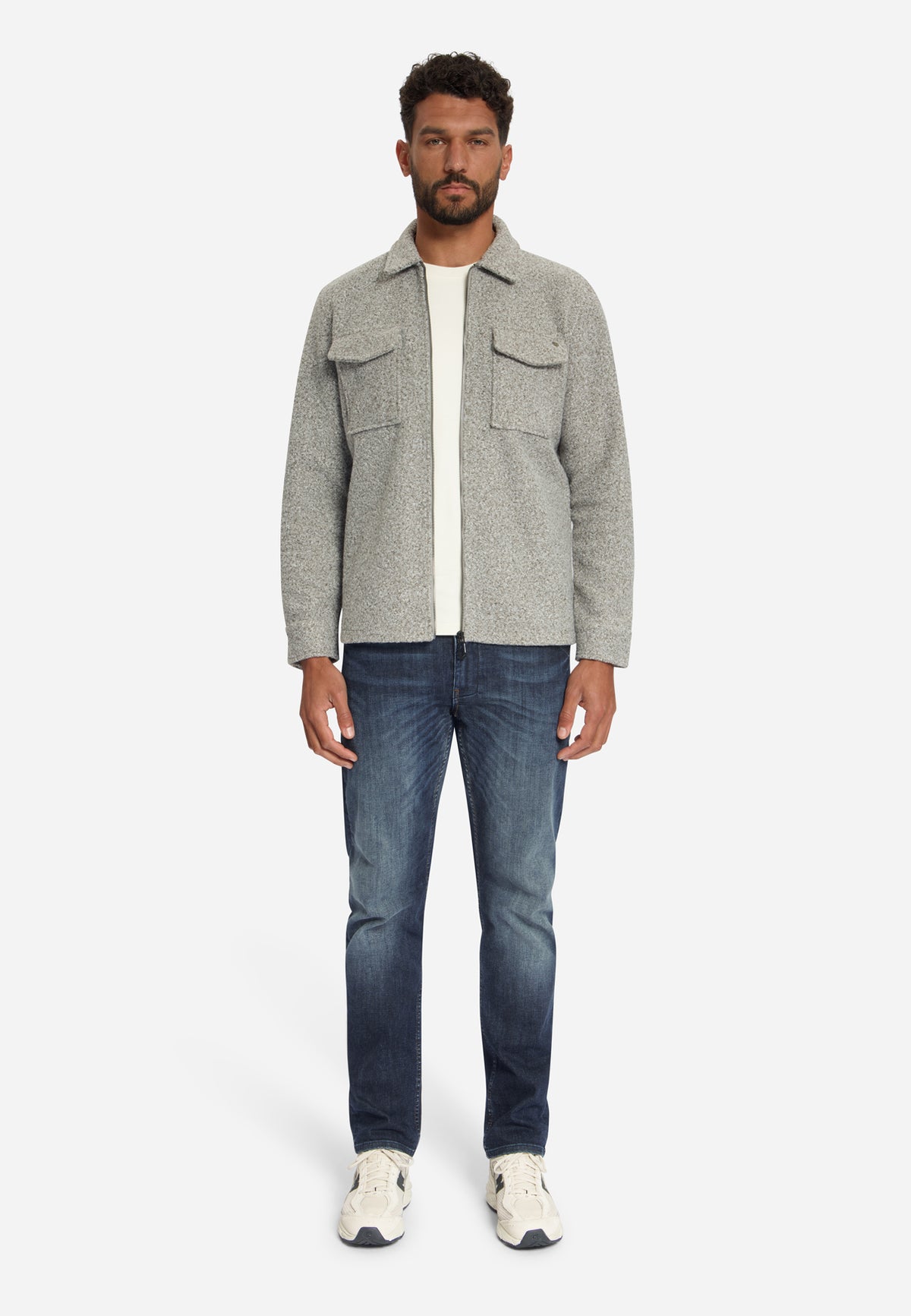 Bouclé overshirt met ritssluiting | Grey Melange