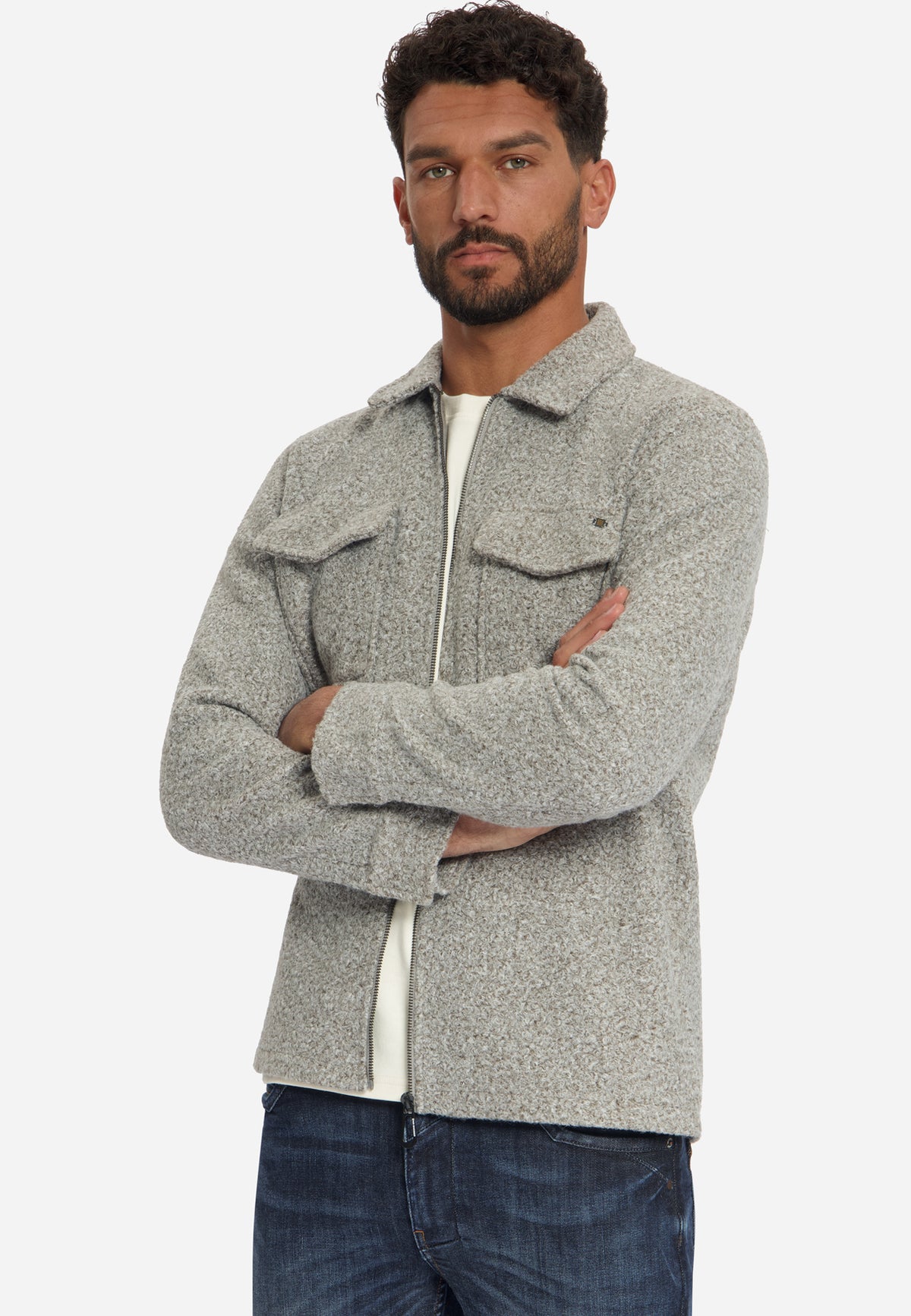 Bouclé overshirt met ritssluiting | Grey Melange